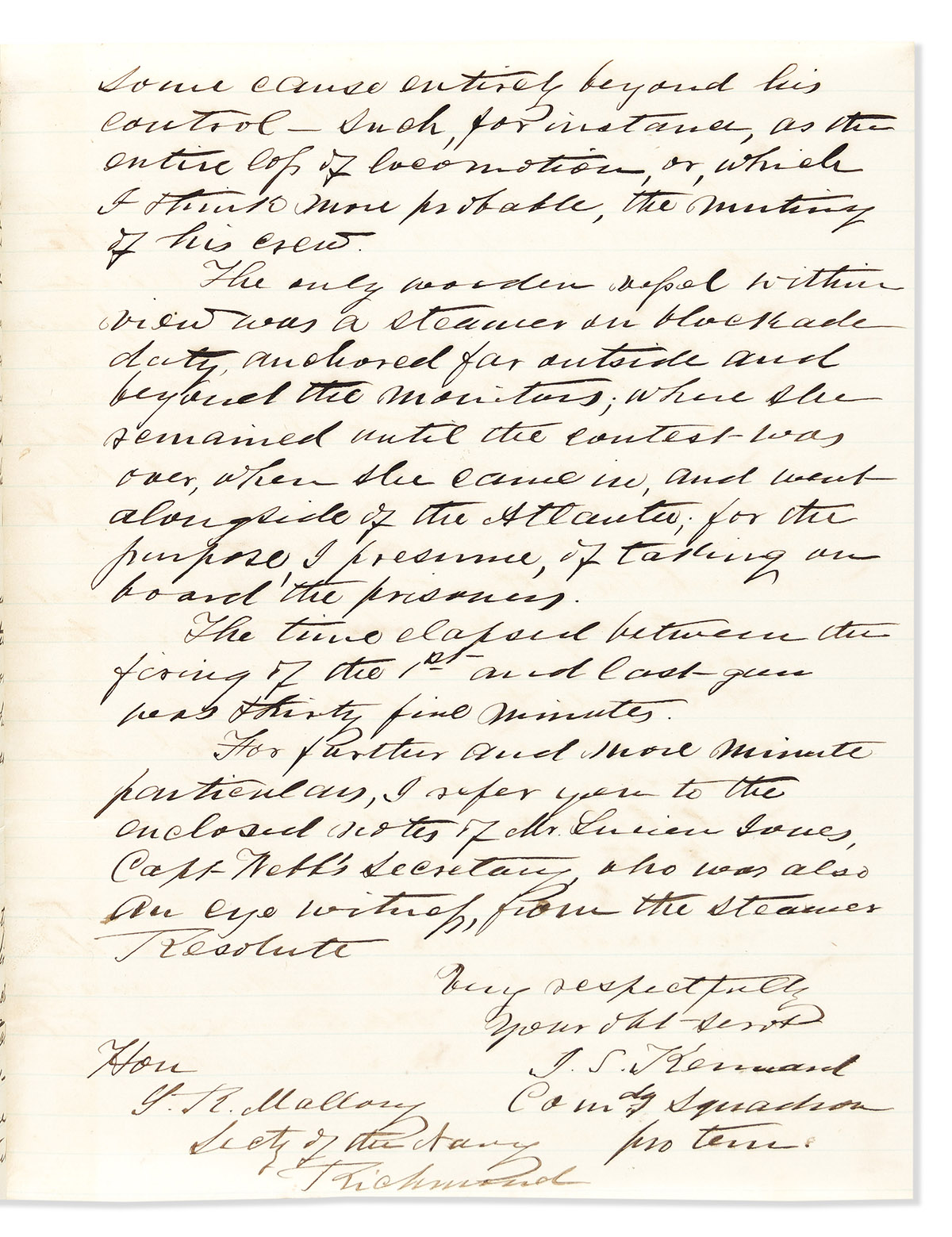 (CIVIL WAR--CONFEDERATE--NAVY.) Letters regarding the arrival and loss of the ironclad CSS Atlanta.